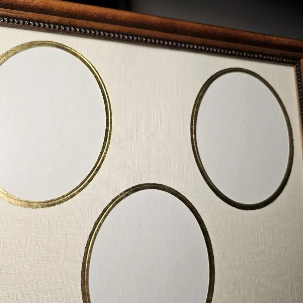 Vintage Collage 5 Photo Wood Picture Frame Oval Openings Gold Matting 12
